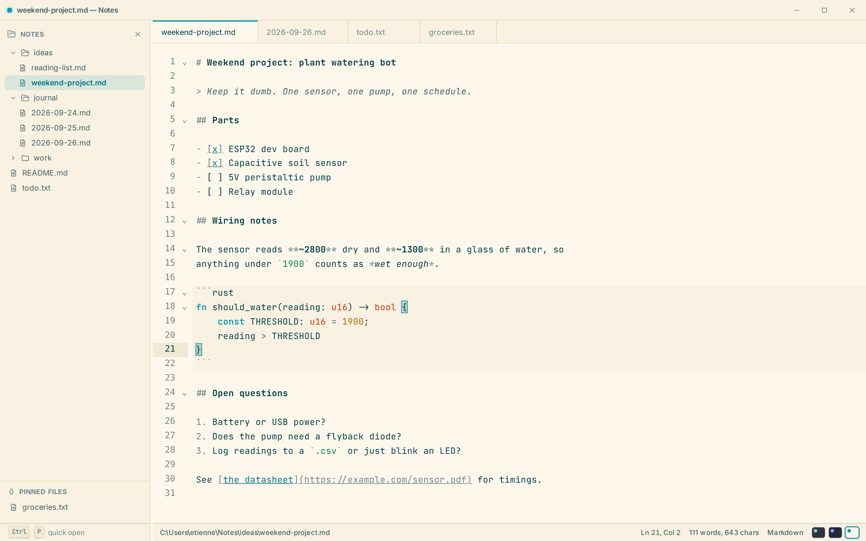 Notes in the Noctis Lux theme